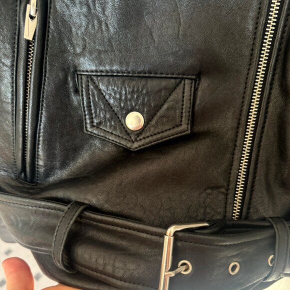 Veda Jayne Classic Leather Jacket Large Black Biker Jacket - Picture 3 of 4